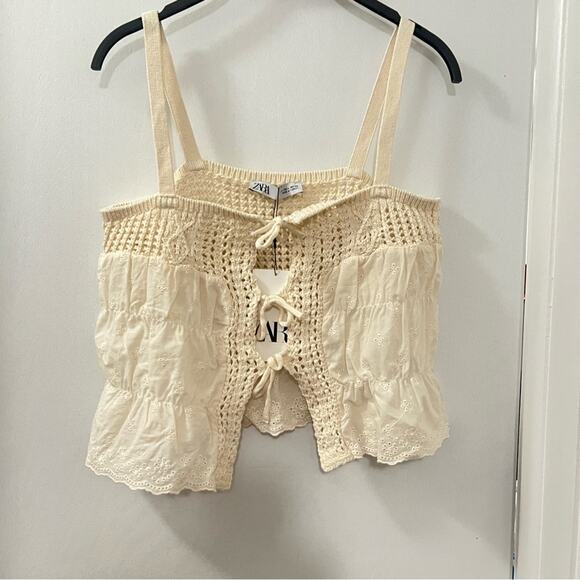 ZARA MIXED KNIT TOP WITH TIES Size Small - Picture 12 of 14